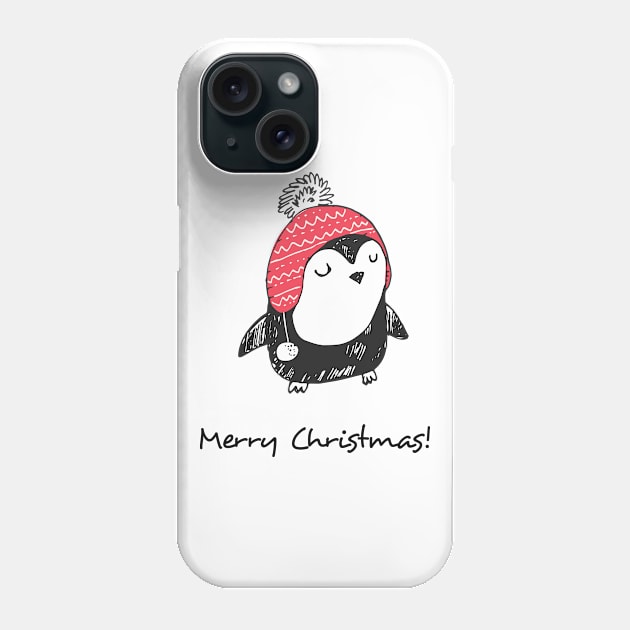 Merry Christmas Cute Penguin in Winter Hat with Ear Flaps Phone Case by CoffeeandTeas