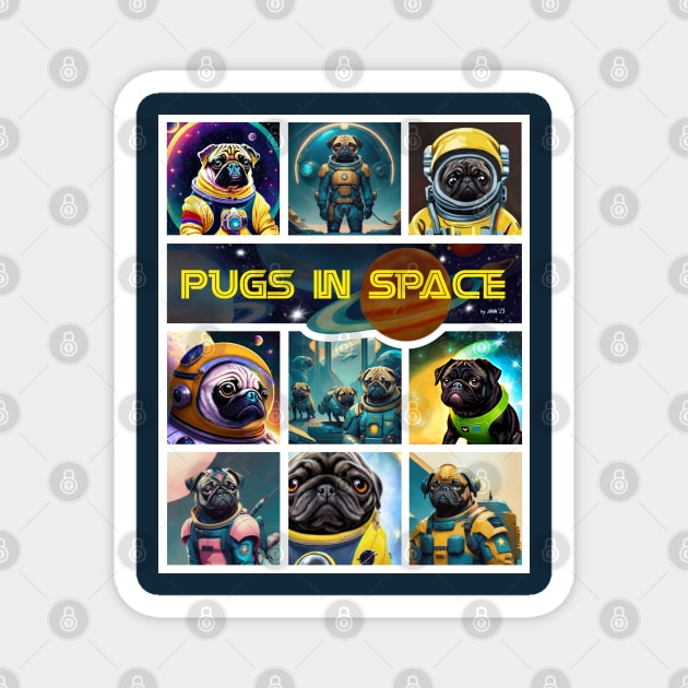 Pugs in Space- version 1 Magnet by FivePugs