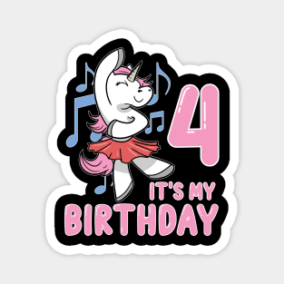 Fourth 4th Unicorn Ballerina Children's Birthday Magnet