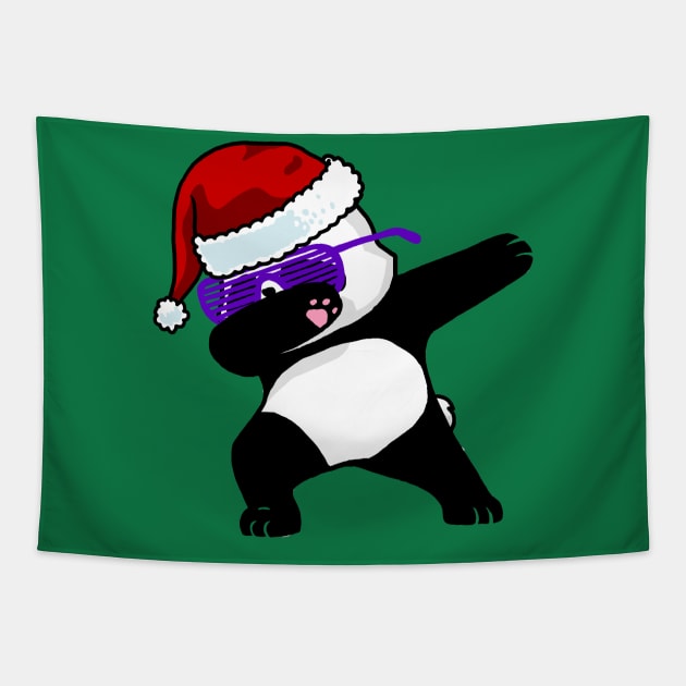 Dabbing Panda Shirt Kids Santa Hat Holiday Gift Panda Lovers Tapestry by vo_maria