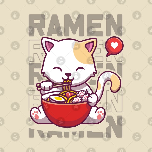 Eating Ramen Cute Noodles Kawaii Kittie instant cup Japanese food manga anime by laverdeden