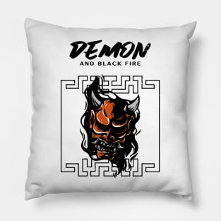 Japanese Demon in Black Fire Mask Pillow