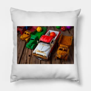 Five Old Trusty Toy trucks Pillow