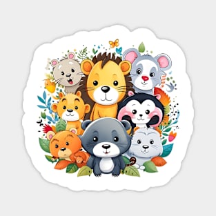 Cheerful Assembly of Cartoon Forest Animals Magnet