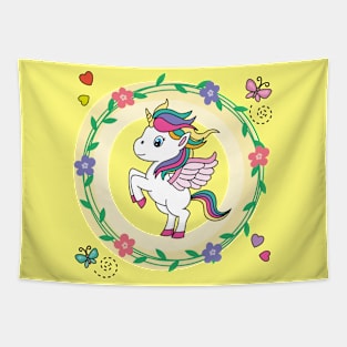 Wreath of Flowers Unicorn Tapestry