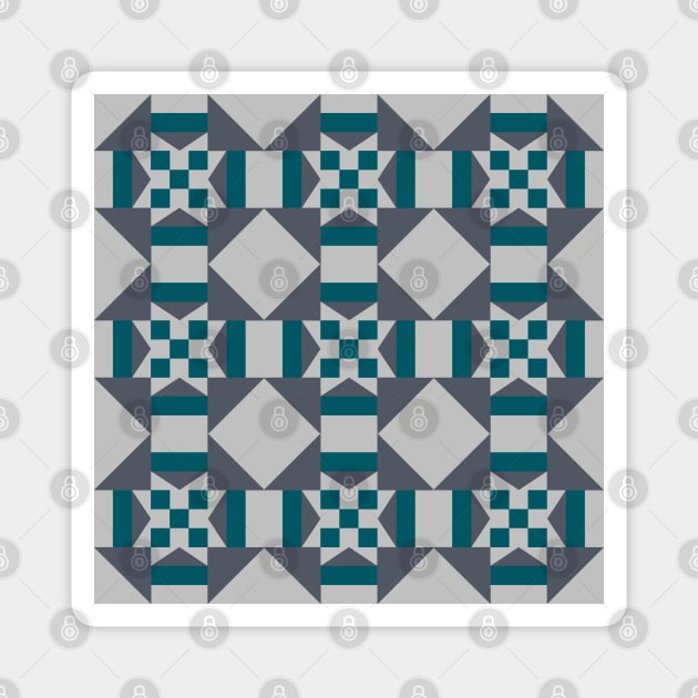 Teal and Silver Montana Patchwork Pattern Magnet by Nuletto