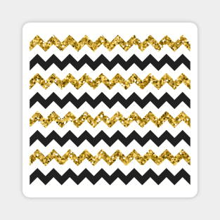 Glitter Chic Pattern 01 | ZigZag Gold and Black Lines Magnet