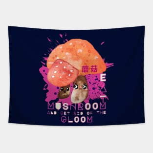 Orange X Pink Kawaii Mushrooms Tapestry