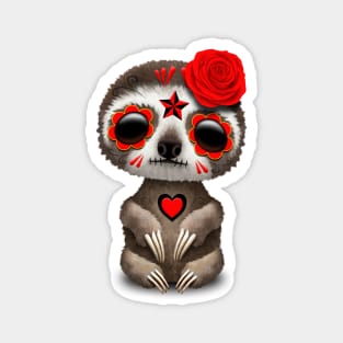 Red Day of the Dead Sugar Skull Baby Sloth Magnet