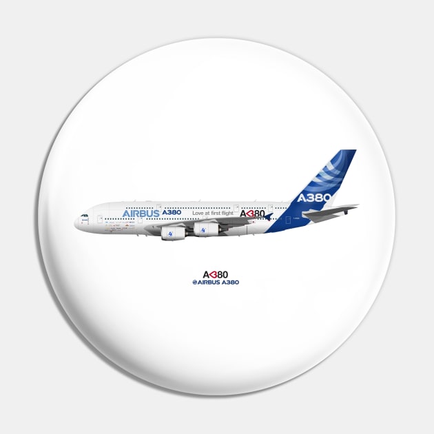 Illustration of Airbus A380 "Love at First Flight" Pin by SteveHClark