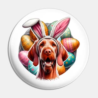 Wirehaired Vizsla Sports Bunny Ears for Easter Joy Pin