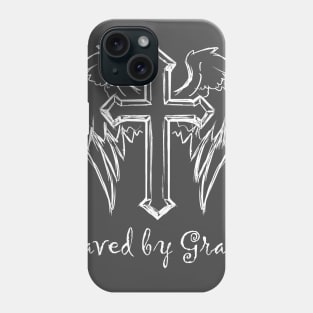 Saved by grace iron cross with wings Phone Case