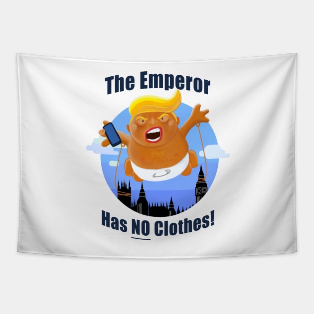 Trump Inflatable Baby Emperor Blimp Floating England Scotland Tapestry by brodyquixote