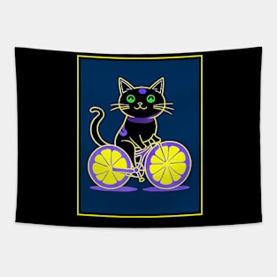 Cat on a Bicycle : A Louis Wain abstract psychedelic Art Print Tapestry