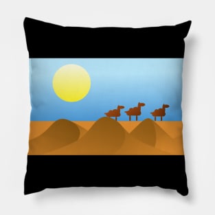 Camels in Desert Landscape Pillow