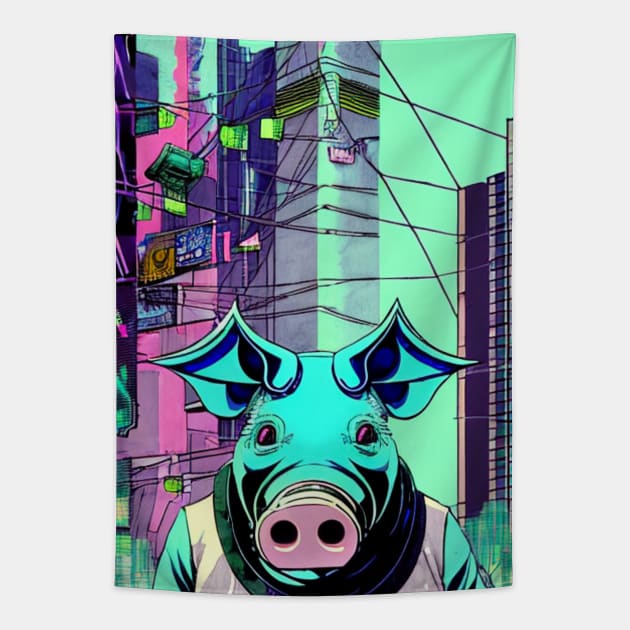 Blue Pig Tapestry by Trip Tank
