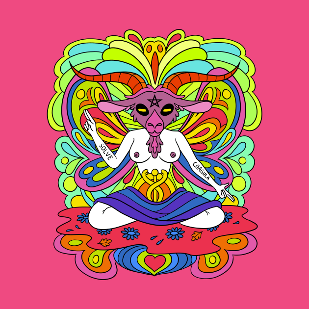 Psychedelic Groovy Rainbow Baphomet Sigil 70s color by Juandamurai