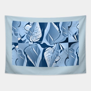 Abstract Blue Leaf Pattern Tapestry