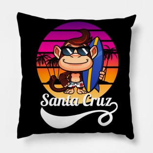 Surfer Monkey Santa Cruz California Retro Sun Pillow