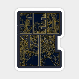 Seoul, South Korea City Map Typography - Gold Art Deco Magnet