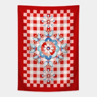 Swedish Folkloric Red Gingham Tapestry