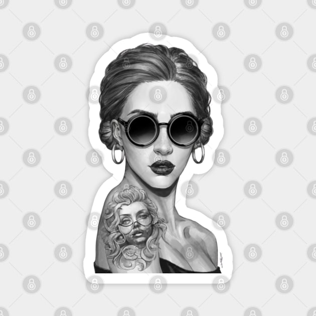 Pencil Portrait of an Inked Lady Magnet by ALM Artbox