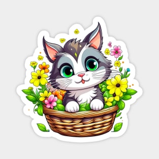 Spring Easter Cute Cat in Flowers Magnet