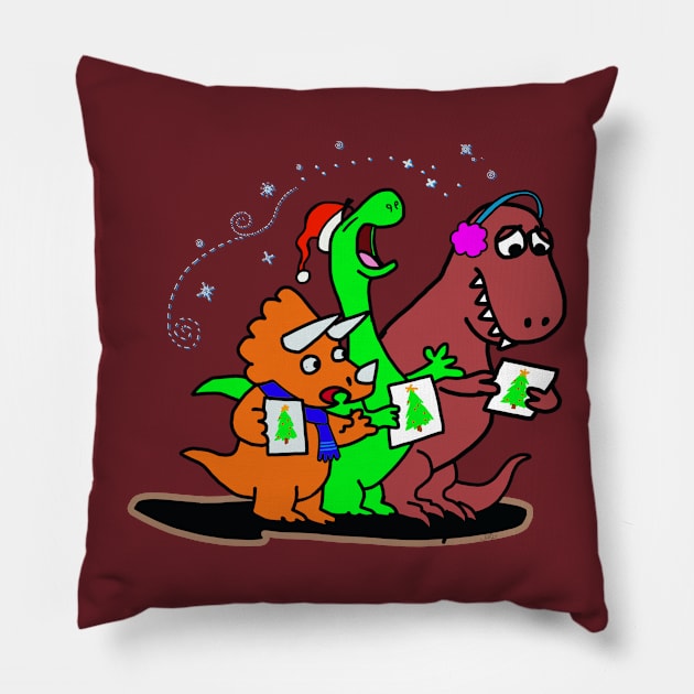 DInosaur Christmas Choir Pillow by wolfmanjaq