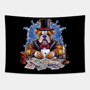 Accountant English Bulldog t-shirt design, a bulldog wearing a top hat and holding a crystal ball Tapestry