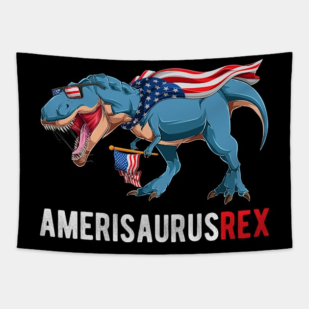 T Rex Dinosaur American Flag 4th Of July Gift For Kids Boys Tapestry by kevenwal