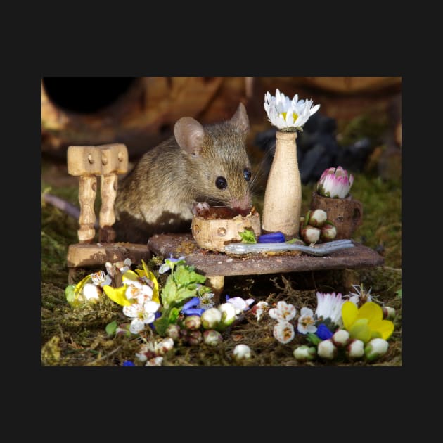 George the mouse in a log pile house - Spring flowers by Simon-dell