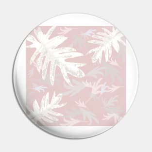 Trio palm leaves pink, pale-pink on white tropical fall TeePublic Pin