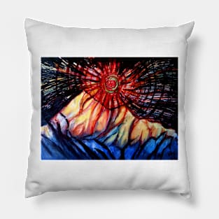 The Sun Breaking the Darkness over the Mountains Pillow