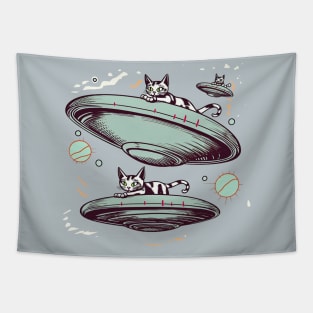 Ufo cats. Space Alien Cats Tapestry