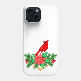 Christmas Composition with cardinal and poinsettia Phone Case