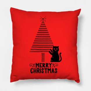 Cat and christmas tree scratches Pillow