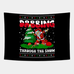 Dabbing Through The Snow Santa Christmas Lights Dabbing Santa Tapestry