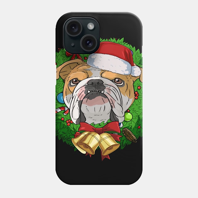 Funny English Bulldog Santa Christmas Wreath Phone Case by Noseking