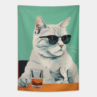 Hipster Cat with Drink Tapestry