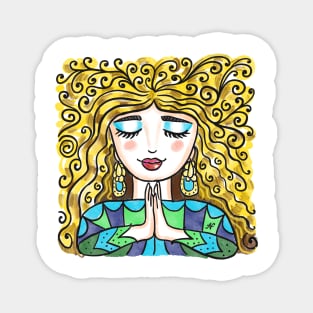 Curly Meditation Girl Magnet