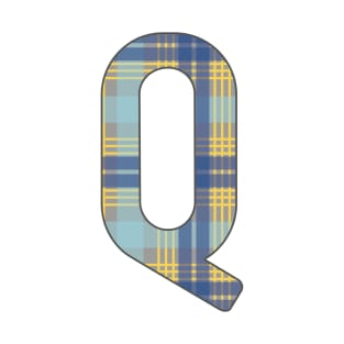 Monogram Letter Q, Blue, Yellow and Grey Scottish Tartan Style Typography Design T-Shirt