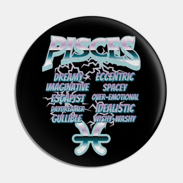 Pisces Retro 90s Band Zodiac Birthday Traits Vintage Pin by Lavender Celeste