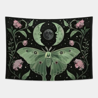 Botanical Witchy Luna Moth Witchcraft Butterfly Moon Phases Tapestry