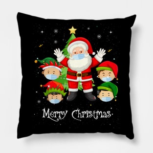 Merry Christmas 2020 Quarantine Santa and Elves Wearing Mask Pillow