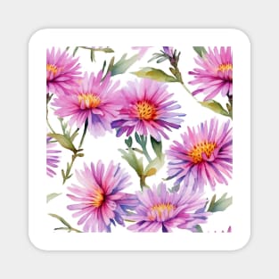 Watercolor Wildflower New England Aster Pattern 2 Magnet