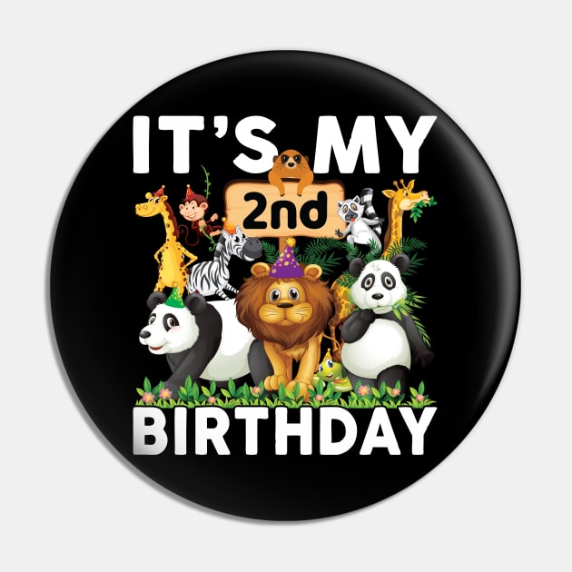 Safari Zoo Animals Lover Birthday Shirt Its My 2nd Birthday Party Pin by Sowrav