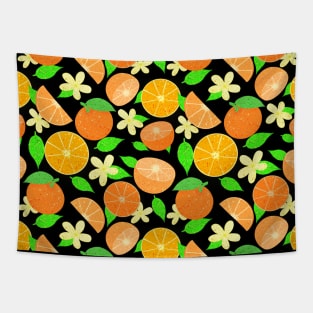 Orange fruit pattern - black background Tapestry