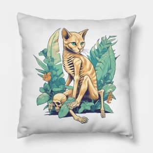 Skeleton Cat in the Garden Pillow