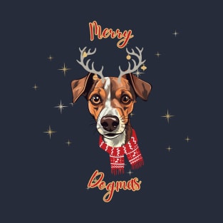 Merry Dogmas and Jack Russell Terrier with Reindeer Ears T-Shirt