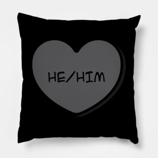 Pronoun He/Him Conversation Heart in Black Pillow